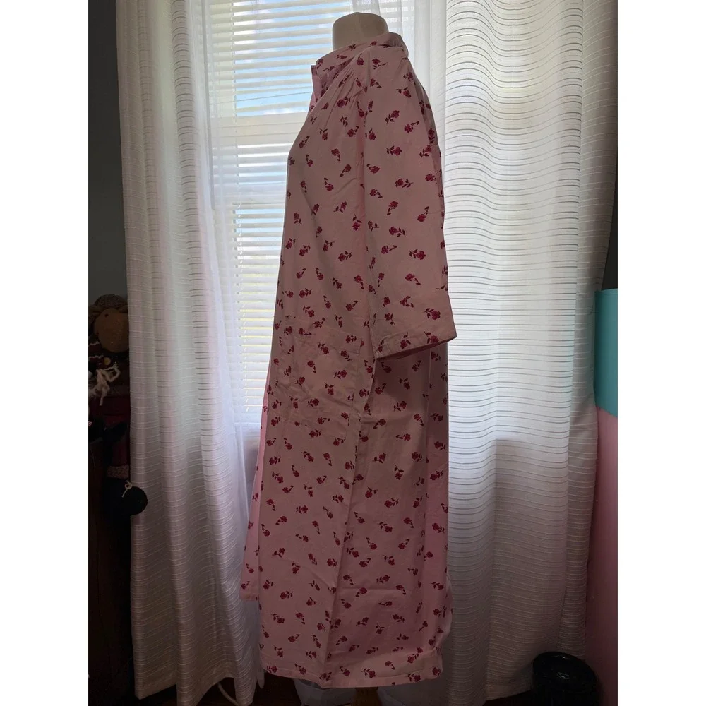 National Pink Floral Cotton House Dress robe  Womens Medium Rose Print 22041 NWT